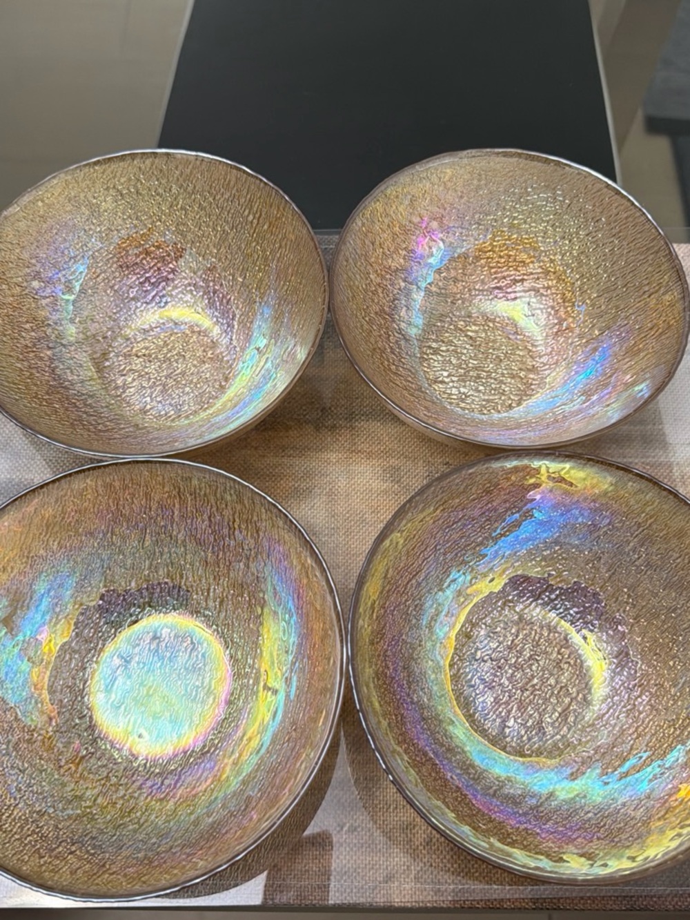 Iridescent Glass Dinner Bowls - Set of 4